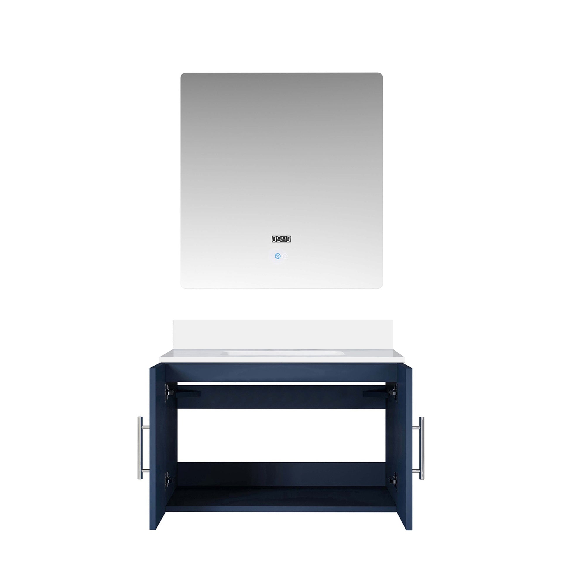 Navy Blue Bath Vanity 30 in. W x 22 in. D, White Quartz Top, and 30 in. LED Mirror