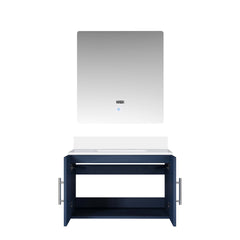 Navy Blue Bath Vanity 30 in. W x 22 in. D, White Quartz Top, and 30 in. LED Mirror