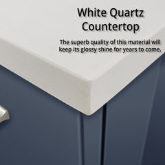 Navy Blue Bath Vanity 30 in. W x 22 in. D, White Quartz Top, and 30 in. LED Mirror