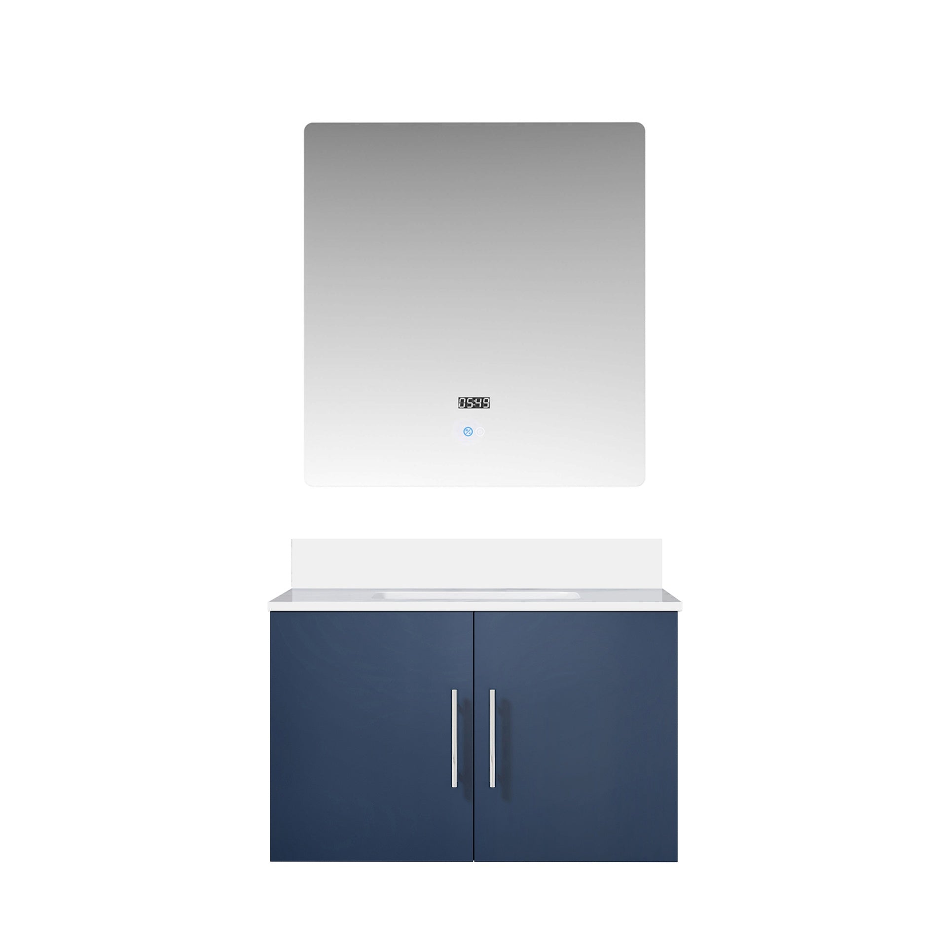Navy Blue Bath Vanity 30 in. W x 22 in. D, White Quartz Top, and 30 in. LED Mirror