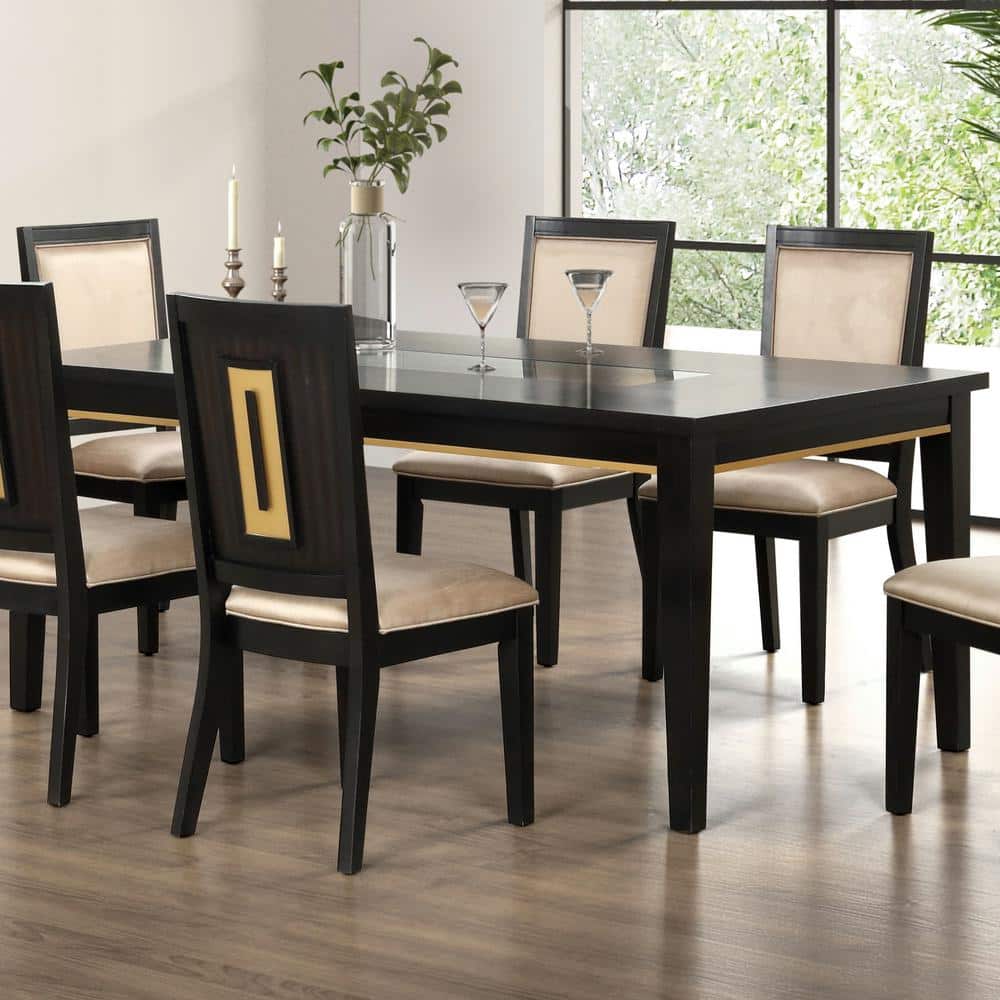 Contemporary Espresso Dining Table Mirror Insert 1pc Rectangle Table Kitchen Dining Room Furniture