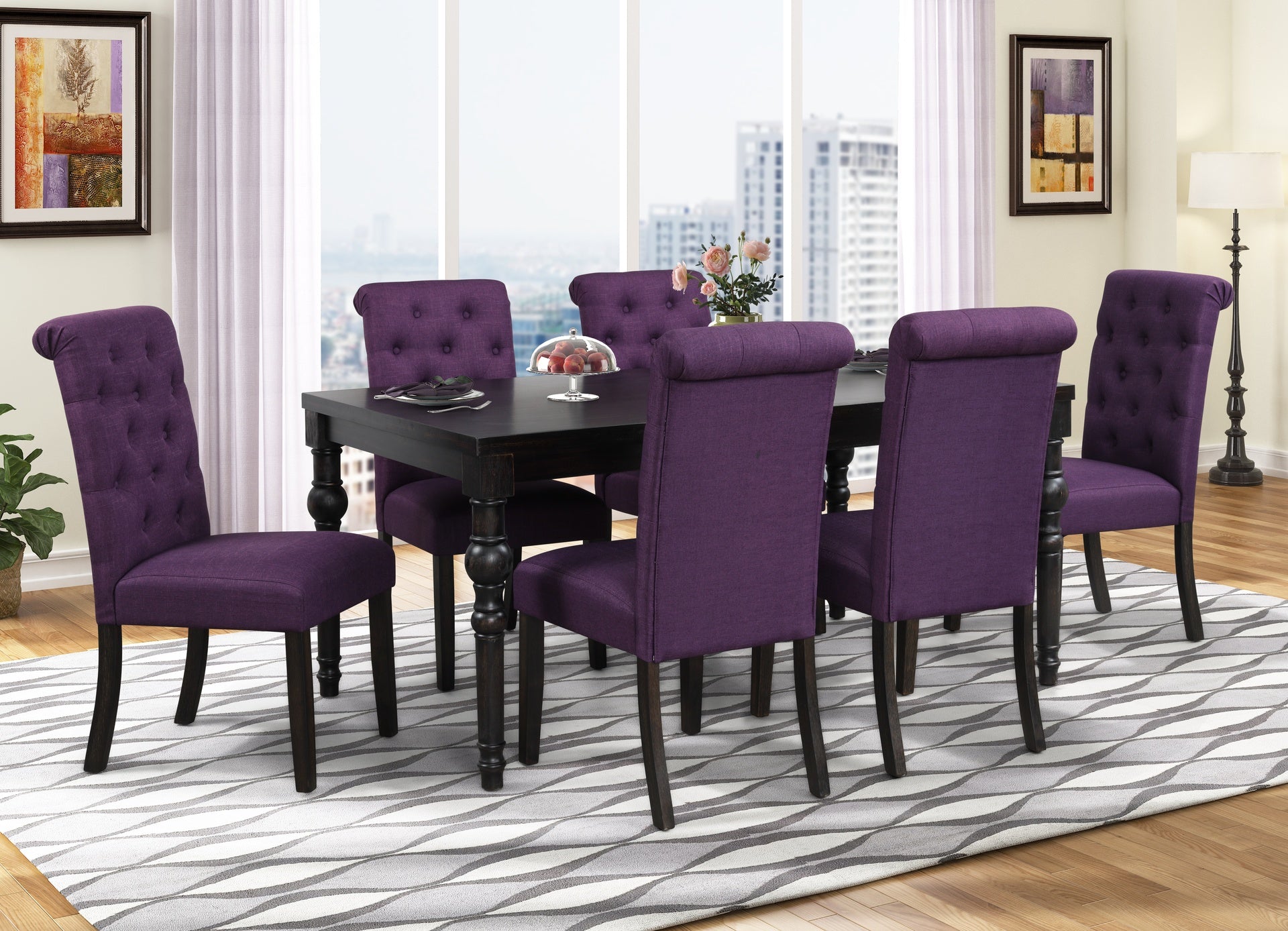 Leviton Urban Style Wood Dark Wash Turned-Leg Dining Set: Table and 6 Chairs