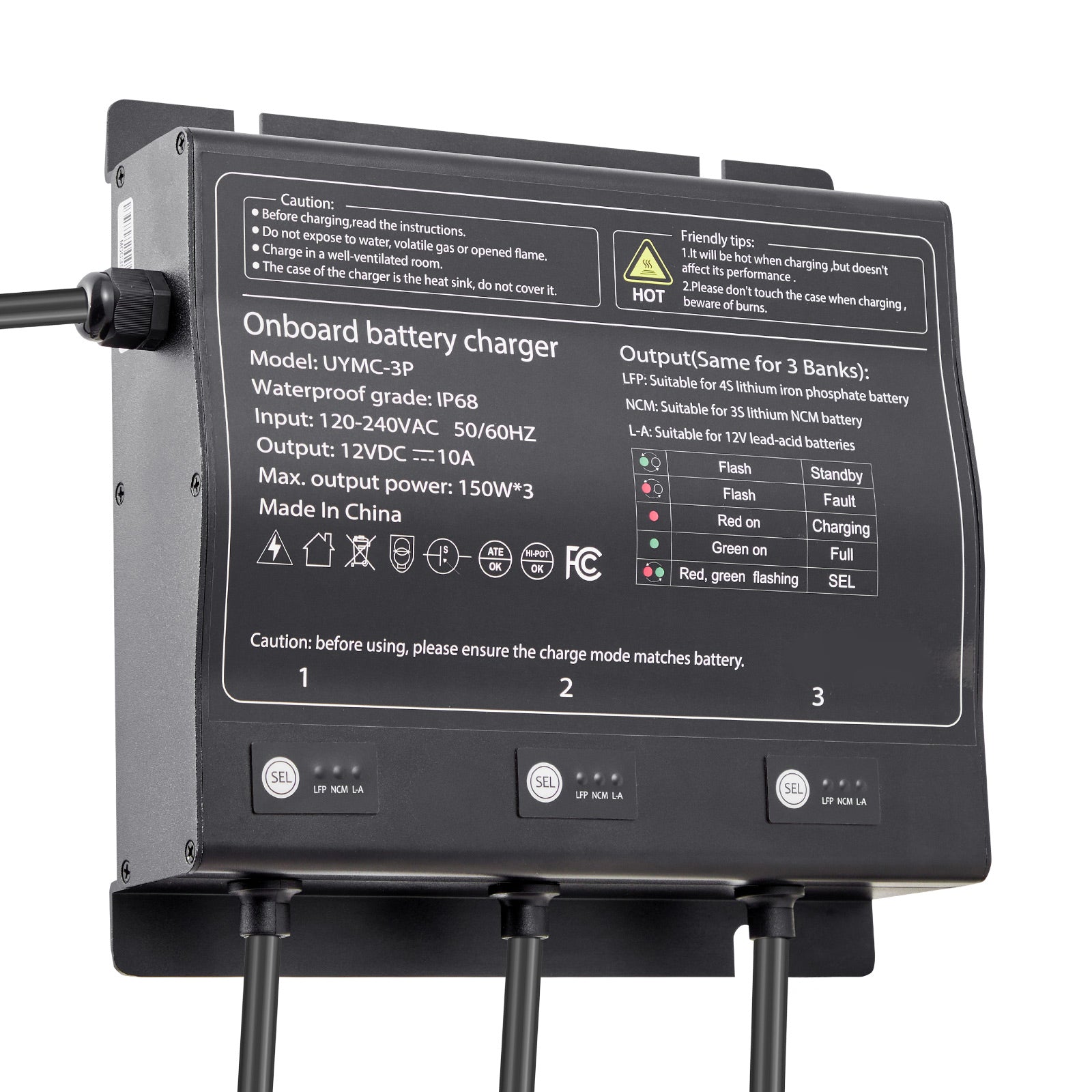 3-Bank 10A 12V Smart Marine Battery Charger Onboard IP68 Waterproof Boat RV