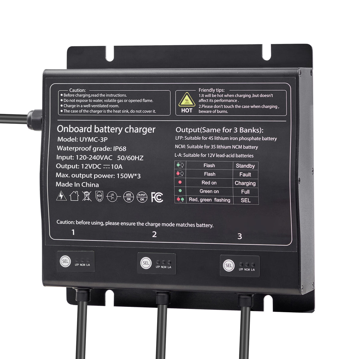 3-Bank 10A 12V Smart Marine Battery Charger Onboard IP68 Waterproof Boat RV