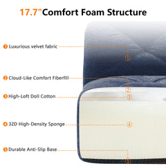 L-shaped Soft Velvet Fabric,Boneless Sofa,Tufted Design,Ergonomic Design Bottom,32D High Density Sponge,No Assembly Required Bottom,Anti-Slip Design,Movable Ottoman For Living Room,Blue