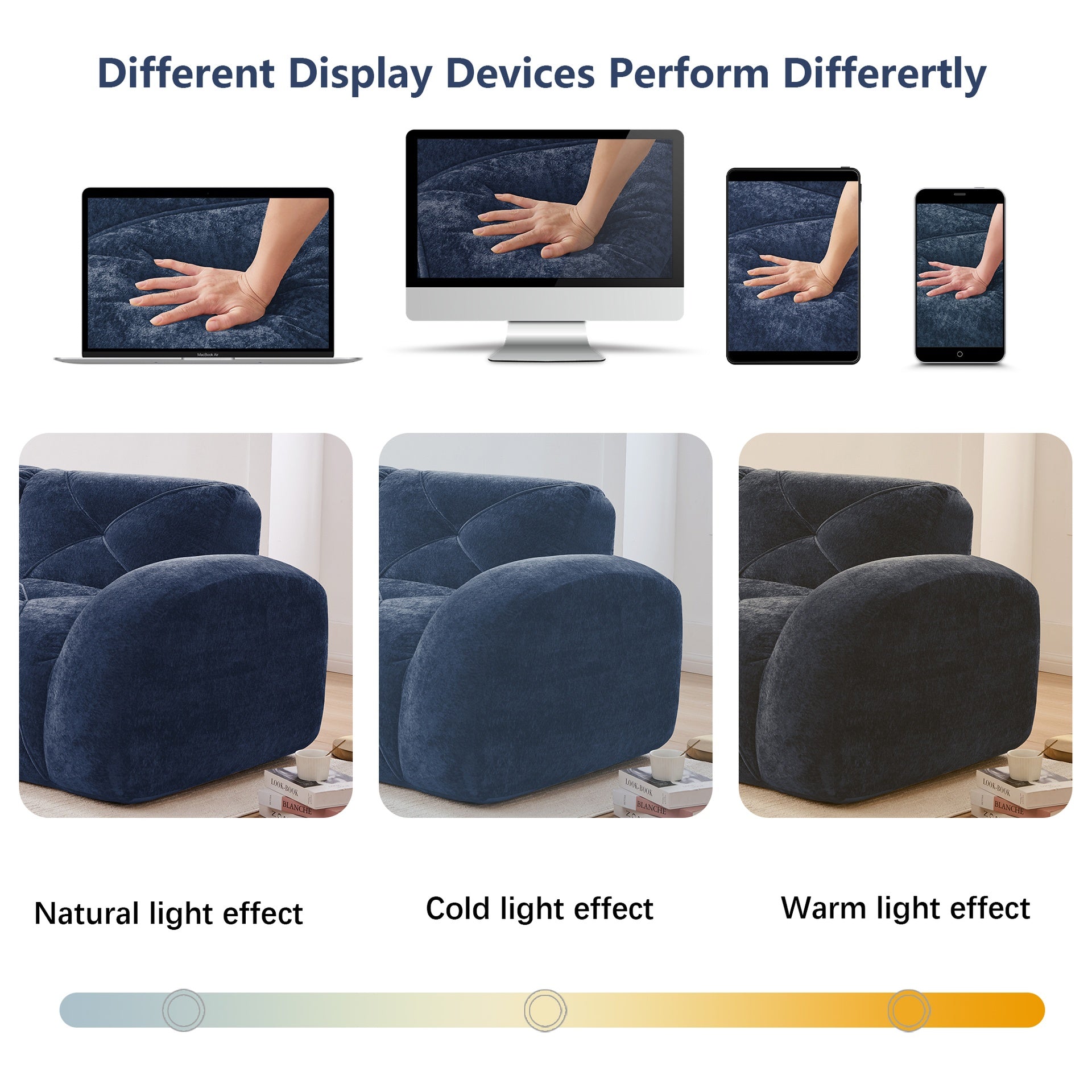 L-shaped Soft Velvet Fabric,Boneless Sofa,Tufted Design,Ergonomic Design Bottom,32D High Density Sponge,No Assembly Required Bottom,Anti-Slip Design,Movable Ottoman For Living Room,Blue