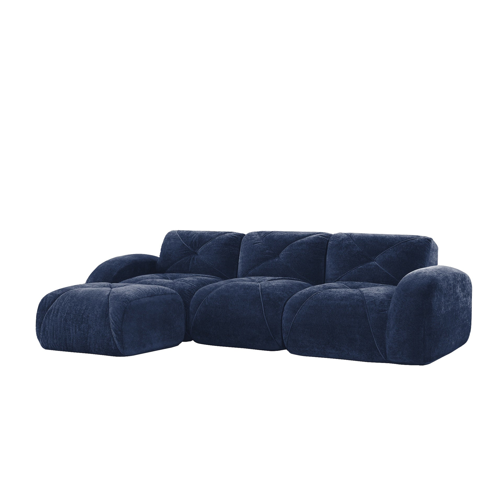 L-shaped Soft Velvet Fabric,Boneless Sofa,Tufted Design,Ergonomic Design Bottom,32D High Density Sponge,No Assembly Required Bottom,Anti-Slip Design,Movable Ottoman For Living Room,Blue