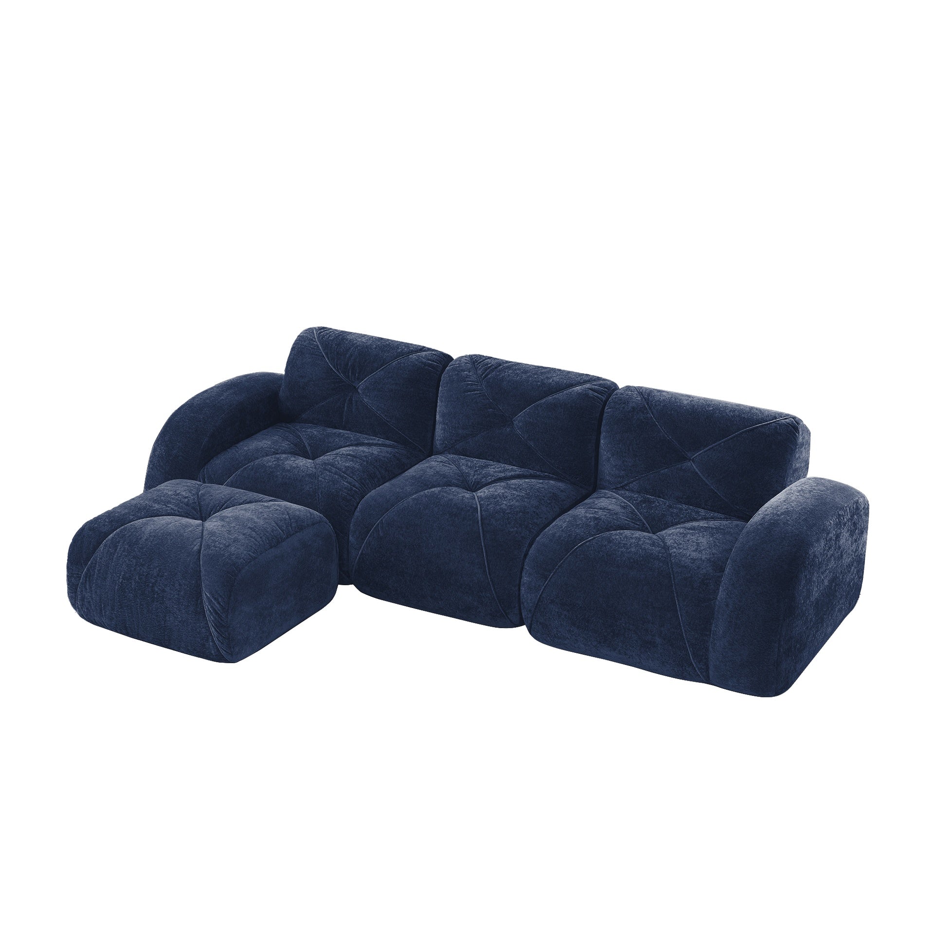 L-shaped Soft Velvet Fabric,Boneless Sofa,Tufted Design,Ergonomic Design Bottom,32D High Density Sponge,No Assembly Required Bottom,Anti-Slip Design,Movable Ottoman For Living Room,Blue