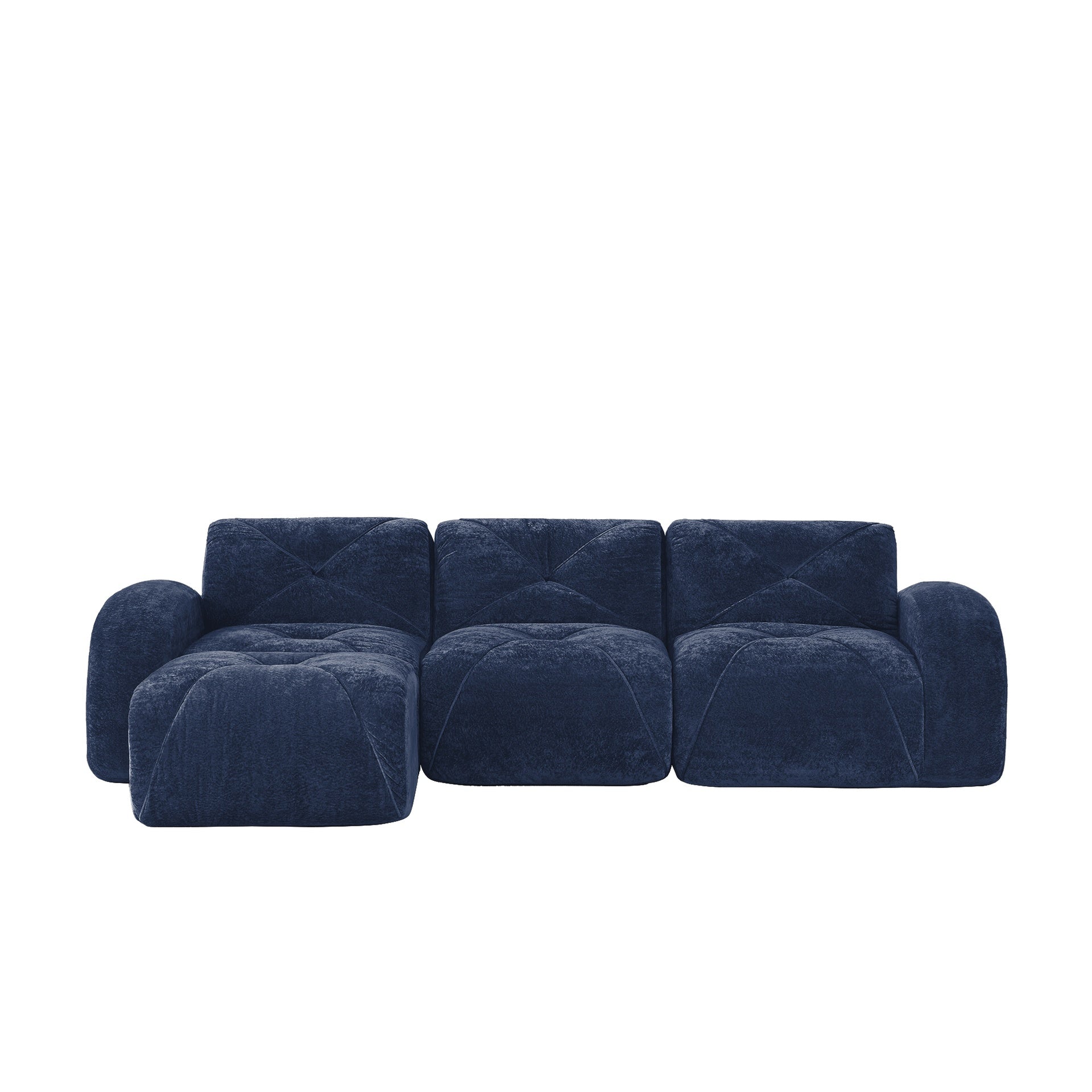 L-shaped Soft Velvet Fabric,Boneless Sofa,Tufted Design,Ergonomic Design Bottom,32D High Density Sponge,No Assembly Required Bottom,Anti-Slip Design,Movable Ottoman For Living Room,Blue