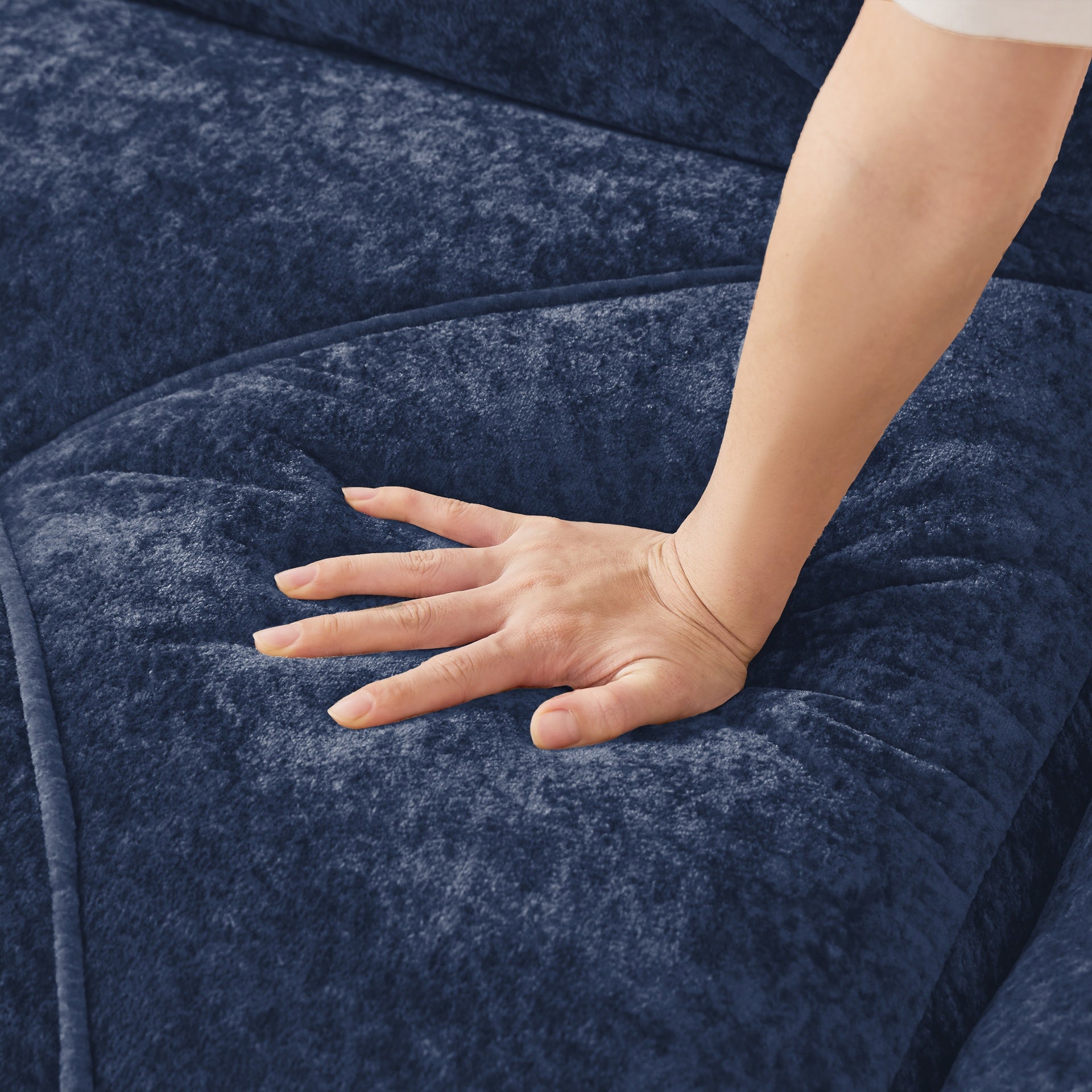 L-shaped Soft Velvet Fabric,Boneless Sofa,Tufted Design,Ergonomic Design Bottom,32D High Density Sponge,No Assembly Required Bottom,Anti-Slip Design,Movable Ottoman For Living Room,Blue