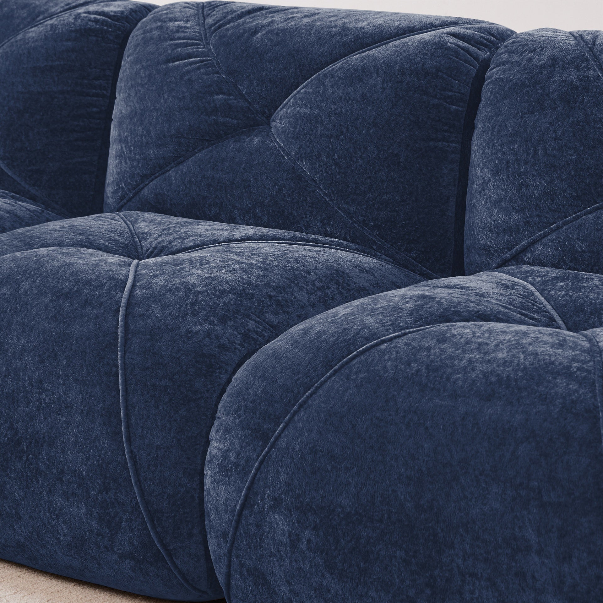 L-shaped Soft Velvet Fabric,Boneless Sofa,Tufted Design,Ergonomic Design Bottom,32D High Density Sponge,No Assembly Required Bottom,Anti-Slip Design,Movable Ottoman For Living Room,Blue