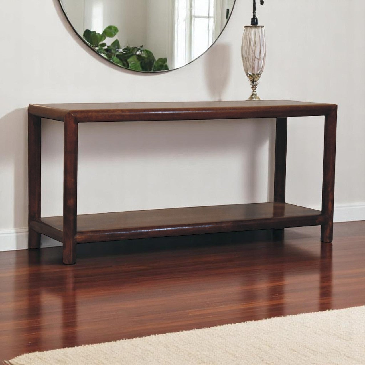 Solid Wood Bench with Lower Shelf, Brown