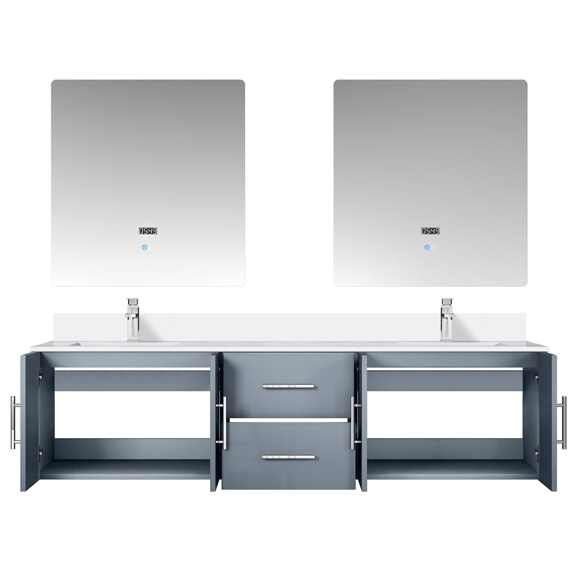 Dark Grey Double Bath Vanity 72 in. W x 22 in. D, Cultured Marble Top, Faucet Set, and 30 in. LED Mirrors