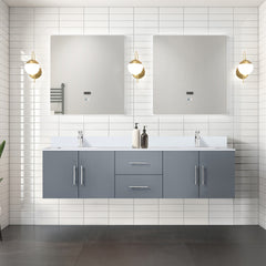 Dark Grey Double Bath Vanity 72 in. W x 22 in. D, Cultured Marble Top, Faucet Set, and 30 in. LED Mirrors