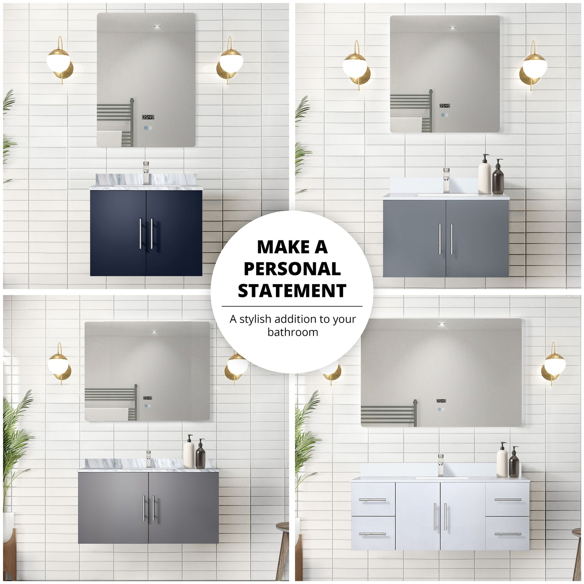 Dark Grey Double Bath Vanity 72 in. W x 22 in. D, Cultured Marble Top, Faucet Set, and 30 in. LED Mirrors