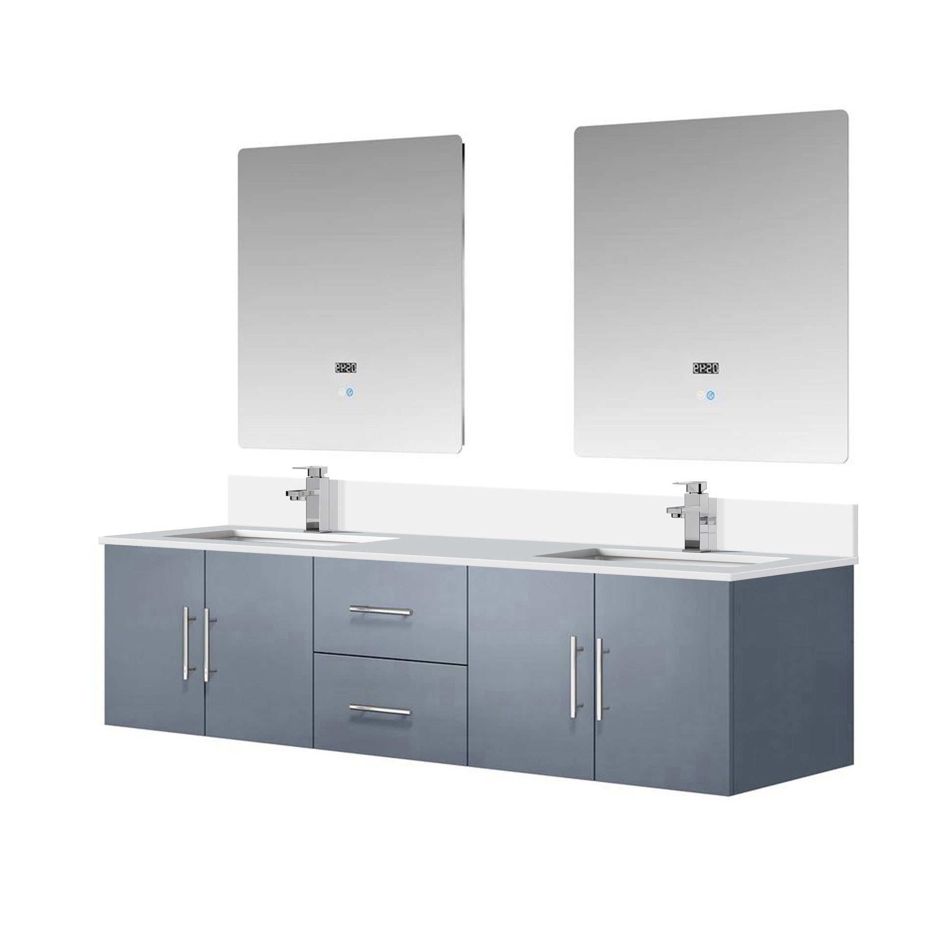 Dark Grey Double Bath Vanity 72 in. W x 22 in. D, Cultured Marble Top, Faucet Set, and 30 in. LED Mirrors
