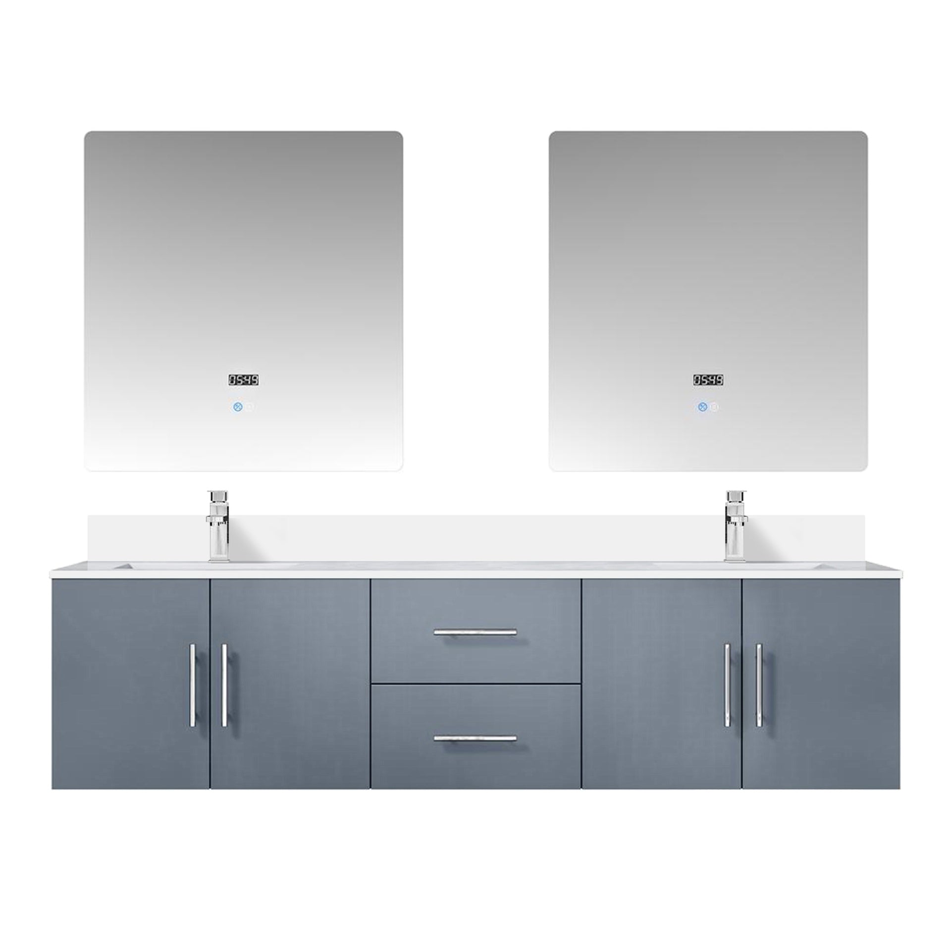 Dark Grey Double Bath Vanity 72 in. W x 22 in. D, Cultured Marble Top, Faucet Set, and 30 in. LED Mirrors