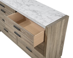 1pc Rustic Transitional Contemporary Dresser Natural Brown Faux Stone Top Bed Side Cabinet Furniture