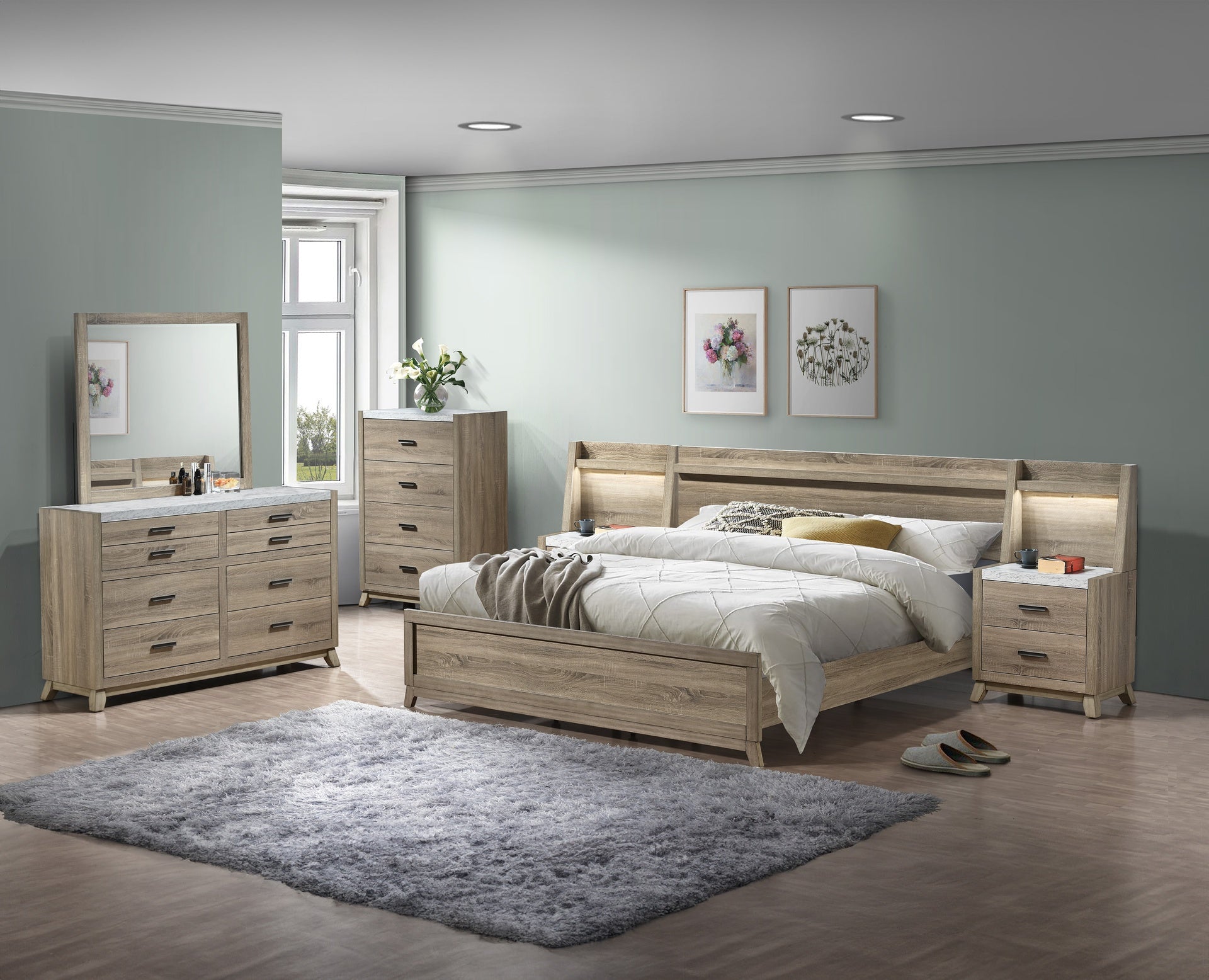 1pc Rustic Transitional Contemporary Dresser Natural Brown Faux Stone Top Bed Side Cabinet Furniture