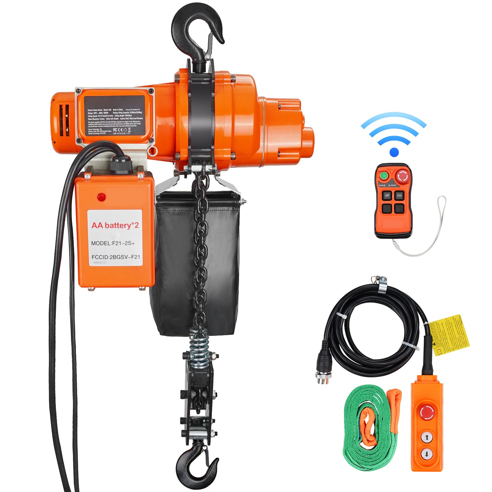 Electric Chain Hoist Single Phase Crane Hoist 2200 lbs Load 20 ft Lifting