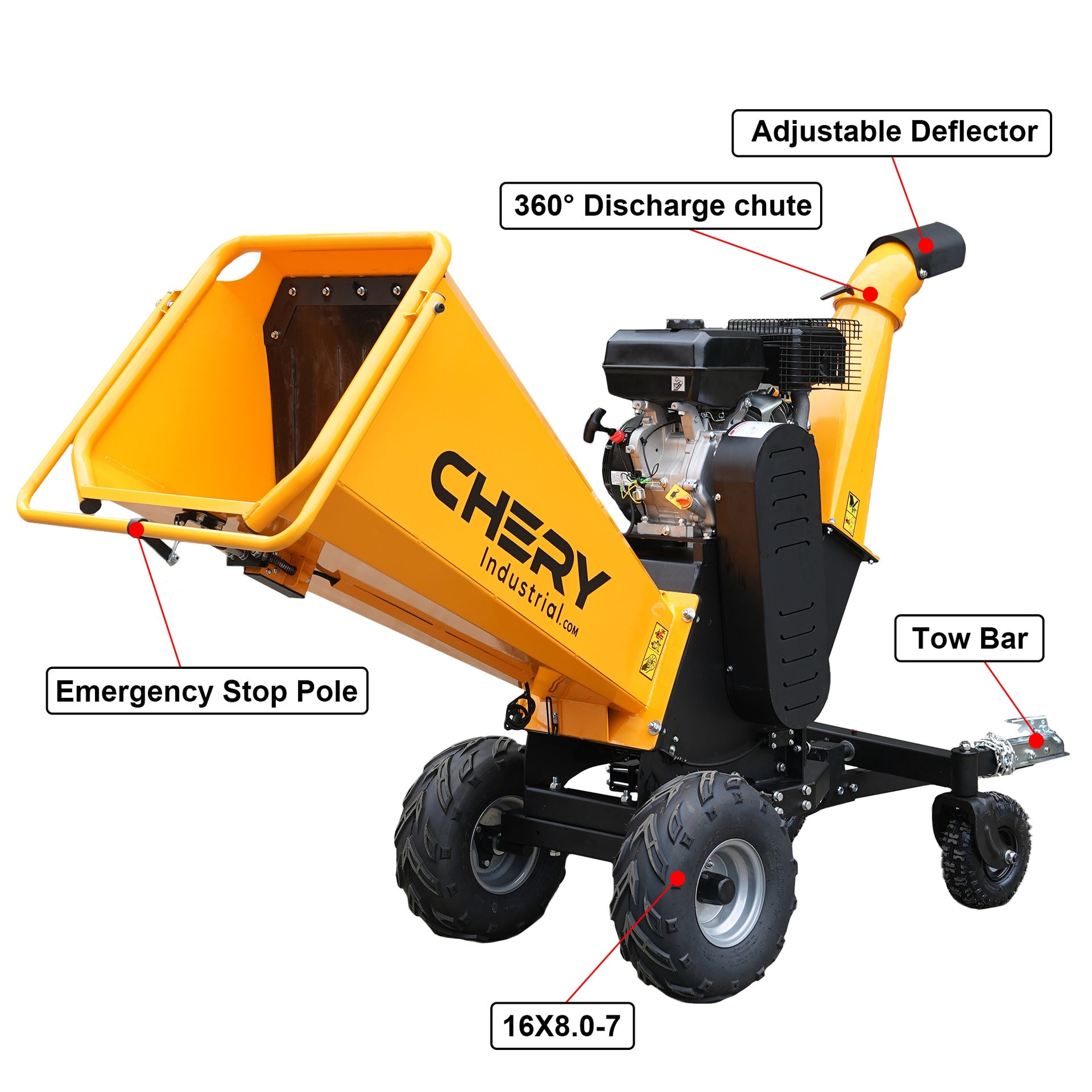 6'' Inch 420cc 15hp Pull Start Gas Powered 4-Wheels Wood Chipper Shredder Mulcher with Towbar/Stop Bar