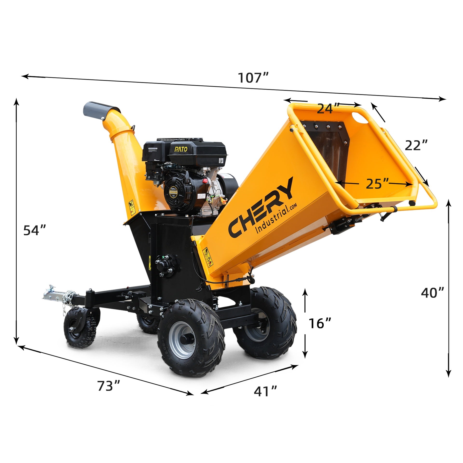 6'' Inch 420cc 15hp Pull Start Gas Powered 4-Wheels Wood Chipper Shredder Mulcher with Towbar/Stop Bar