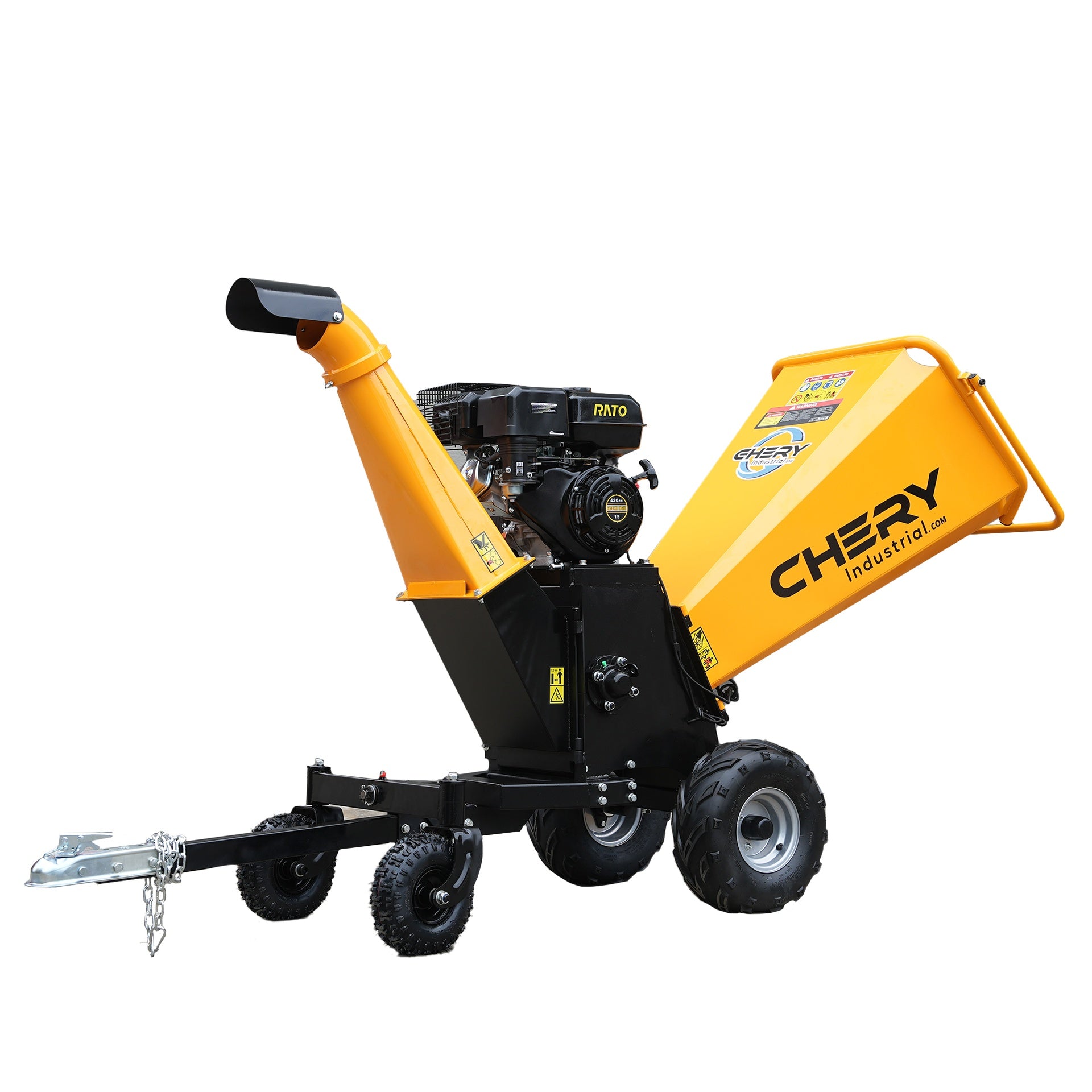 6'' Inch 420cc 15hp Pull Start Gas Powered 4-Wheels Wood Chipper Shredder Mulcher with Towbar/Stop Bar