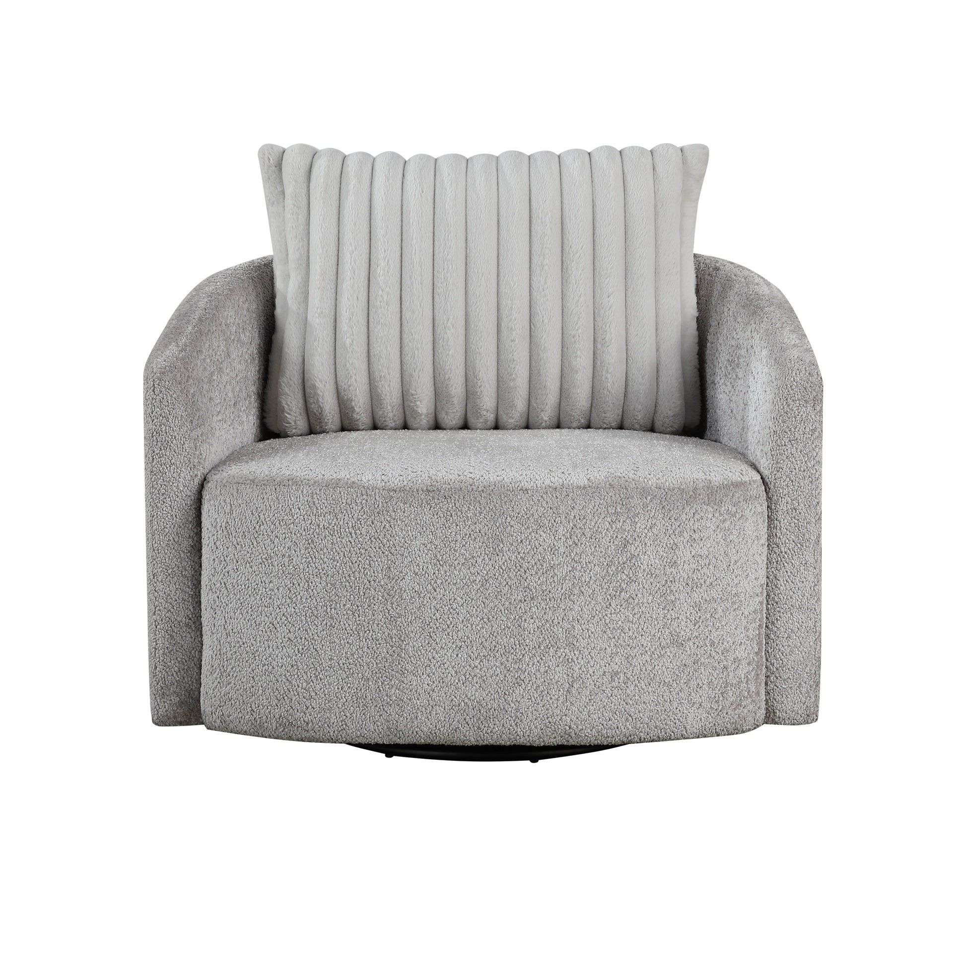 Modern Sleek Design Swivel Chair Cushion Seat Soft Gray Chenille Upholstered Plush Back Pillow Living Room Furniture 1pc