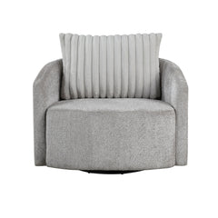 Modern Sleek Design Swivel Chair Cushion Seat Soft Gray Chenille Upholstered Plush Back Pillow Living Room Furniture 1pc