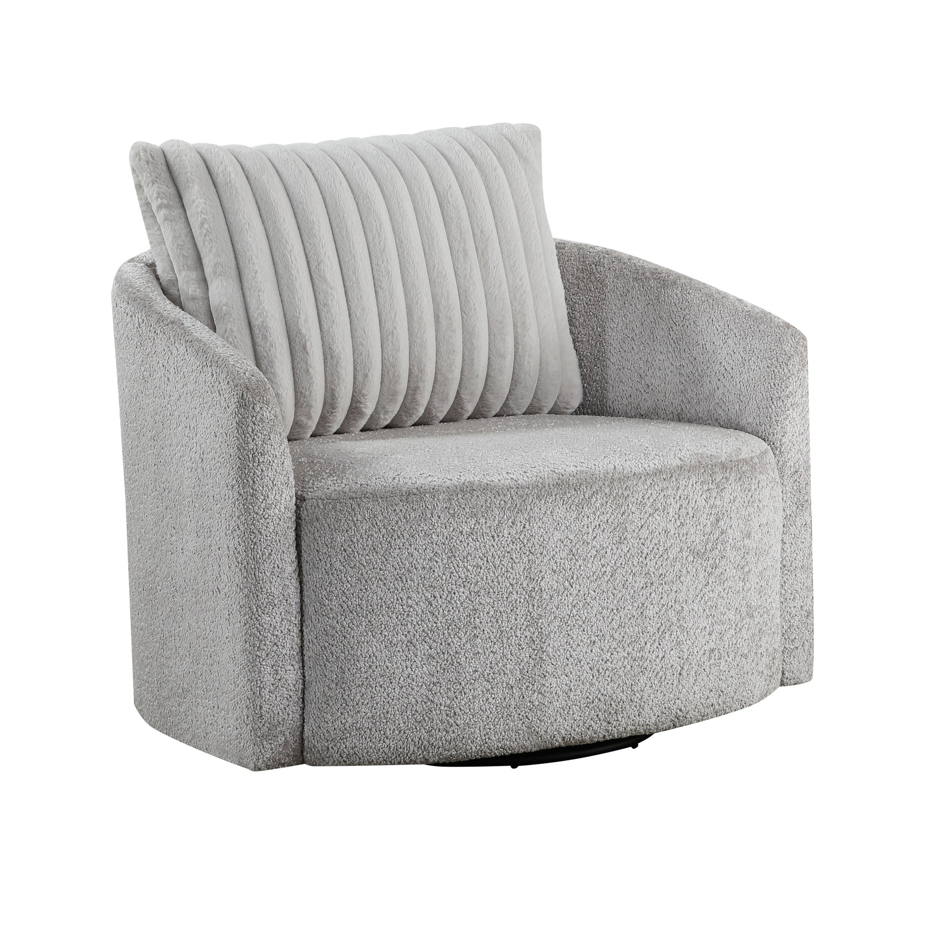 Modern Sleek Design Swivel Chair Cushion Seat Soft Gray Chenille Upholstered Plush Back Pillow Living Room Furniture 1pc