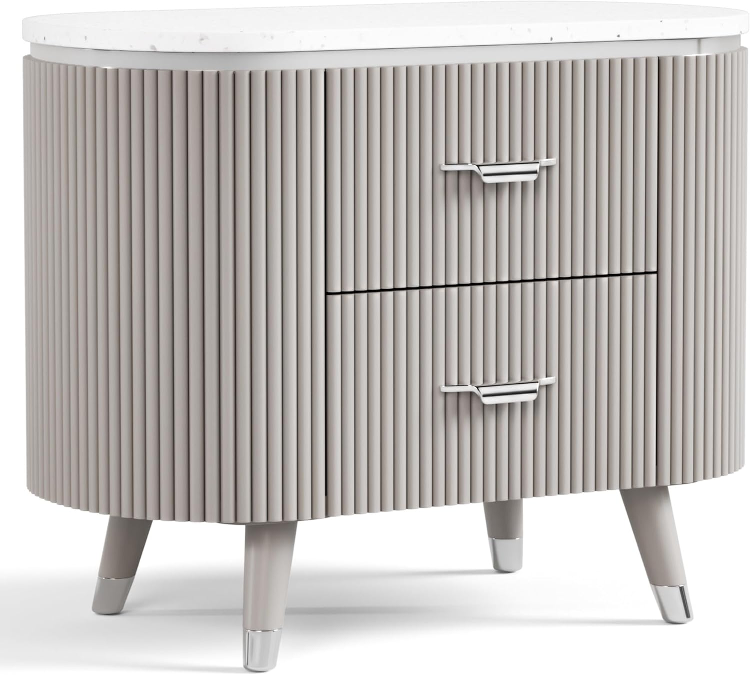 Contemporary Style 1pc Nightstand Stone Top French And English Dovetail Drawers Chrome Pulls Silver line Accent Light Gray Finish Bedroom Furniture
