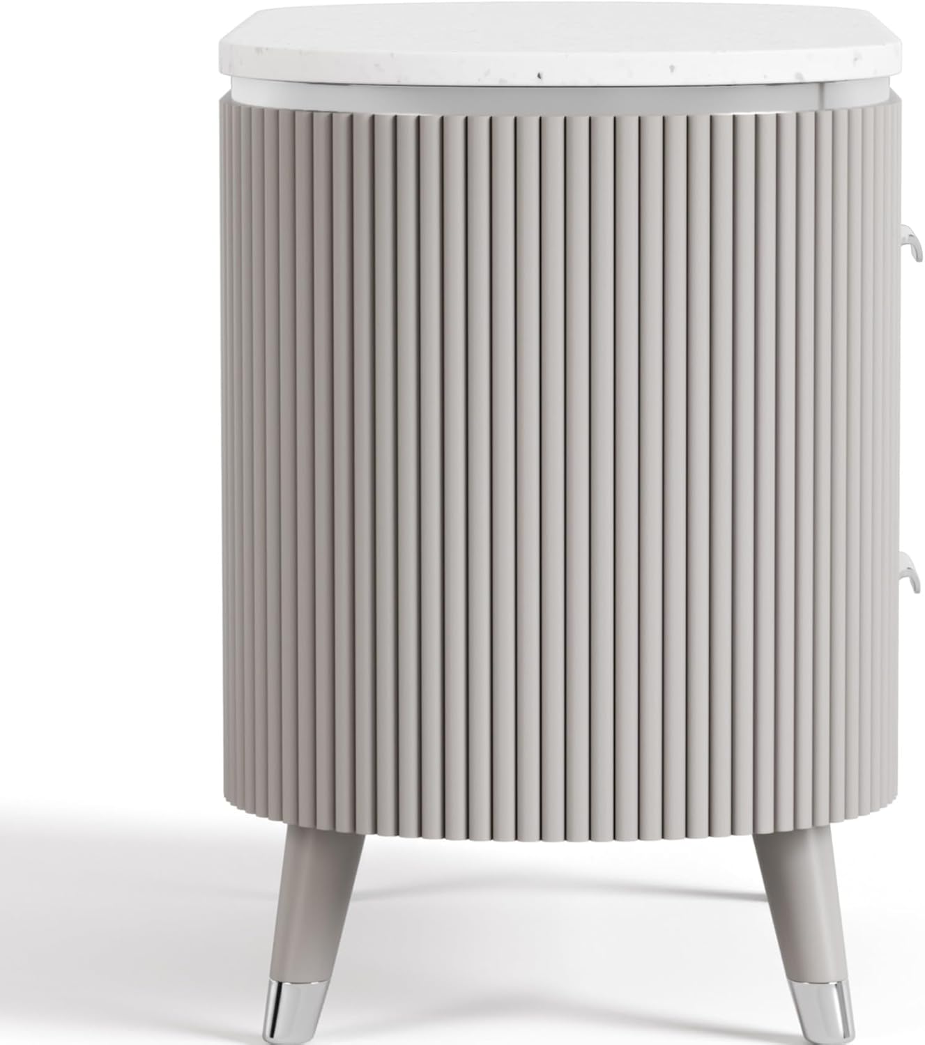 Contemporary Style 1pc Nightstand Stone Top French And English Dovetail Drawers Chrome Pulls Silver line Accent Light Gray Finish Bedroom Furniture