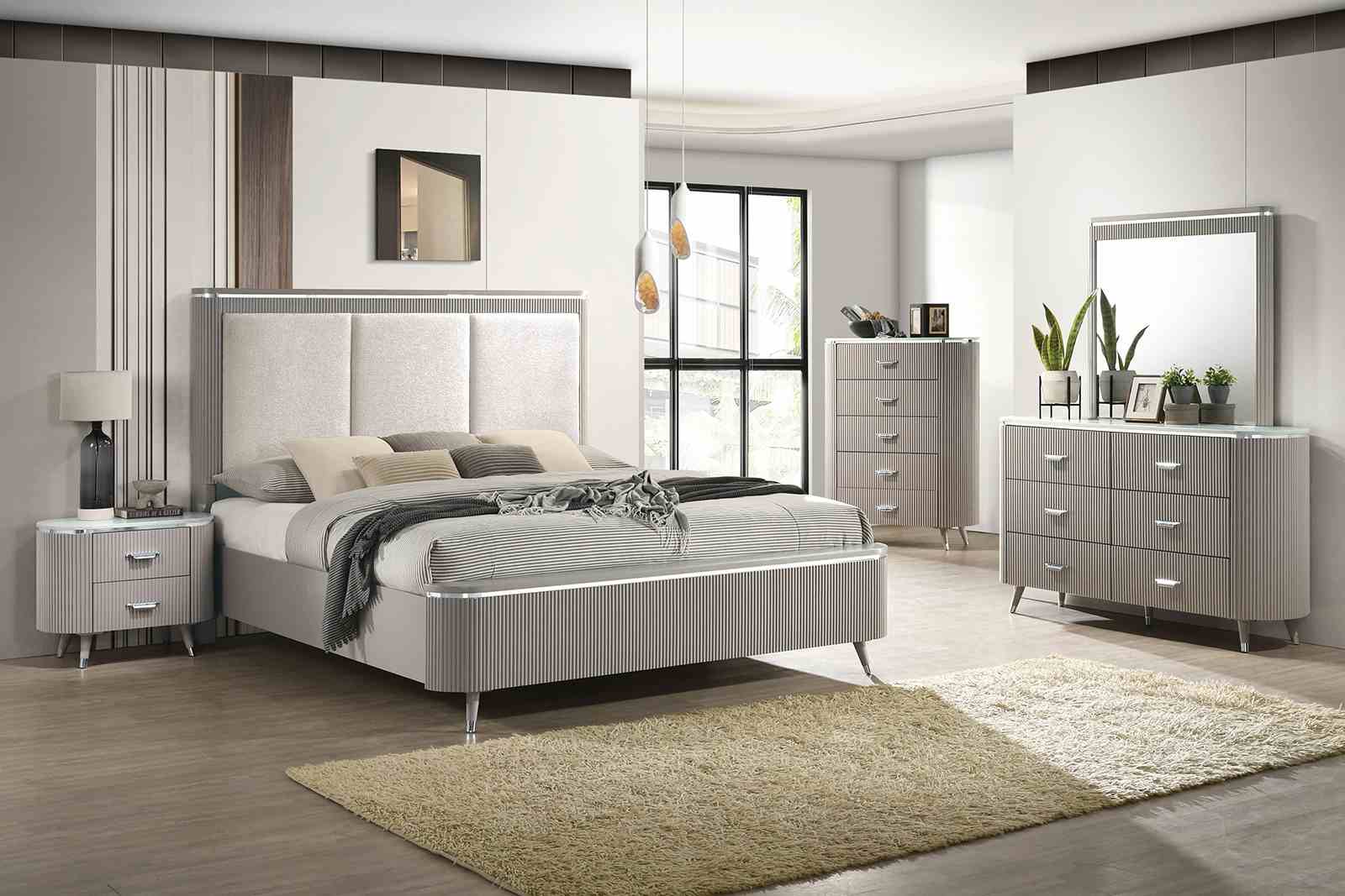 Contemporary Style 1pc Nightstand Stone Top French And English Dovetail Drawers Chrome Pulls Silver line Accent Light Gray Finish Bedroom Furniture