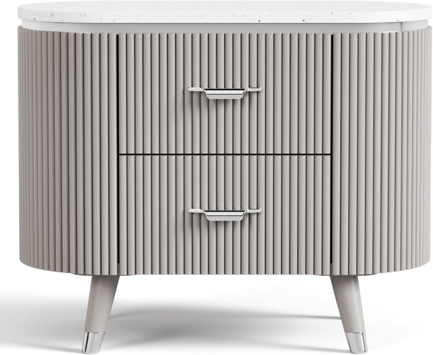 Contemporary Style 1pc Nightstand Stone Top French And English Dovetail Drawers Chrome Pulls Silver line Accent Light Gray Finish Bedroom Furniture