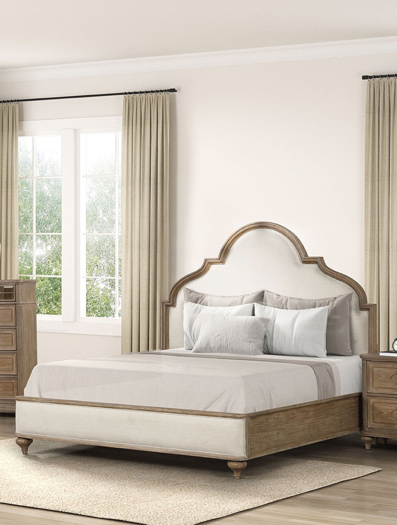 Gorgeous Classic Rustic Oak 1pc Queen Size Bed Solid wood Unique Legs Bedroom Furniture Traditional Look Upholstered Bedframe