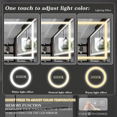 72" x 36" LED Bathroom Mirror with Anti-Fog and Touch Sensor – Modern Frameless Lighted Wall Mirror for Bathroom Vanity, Shower Room, or Dressing Area