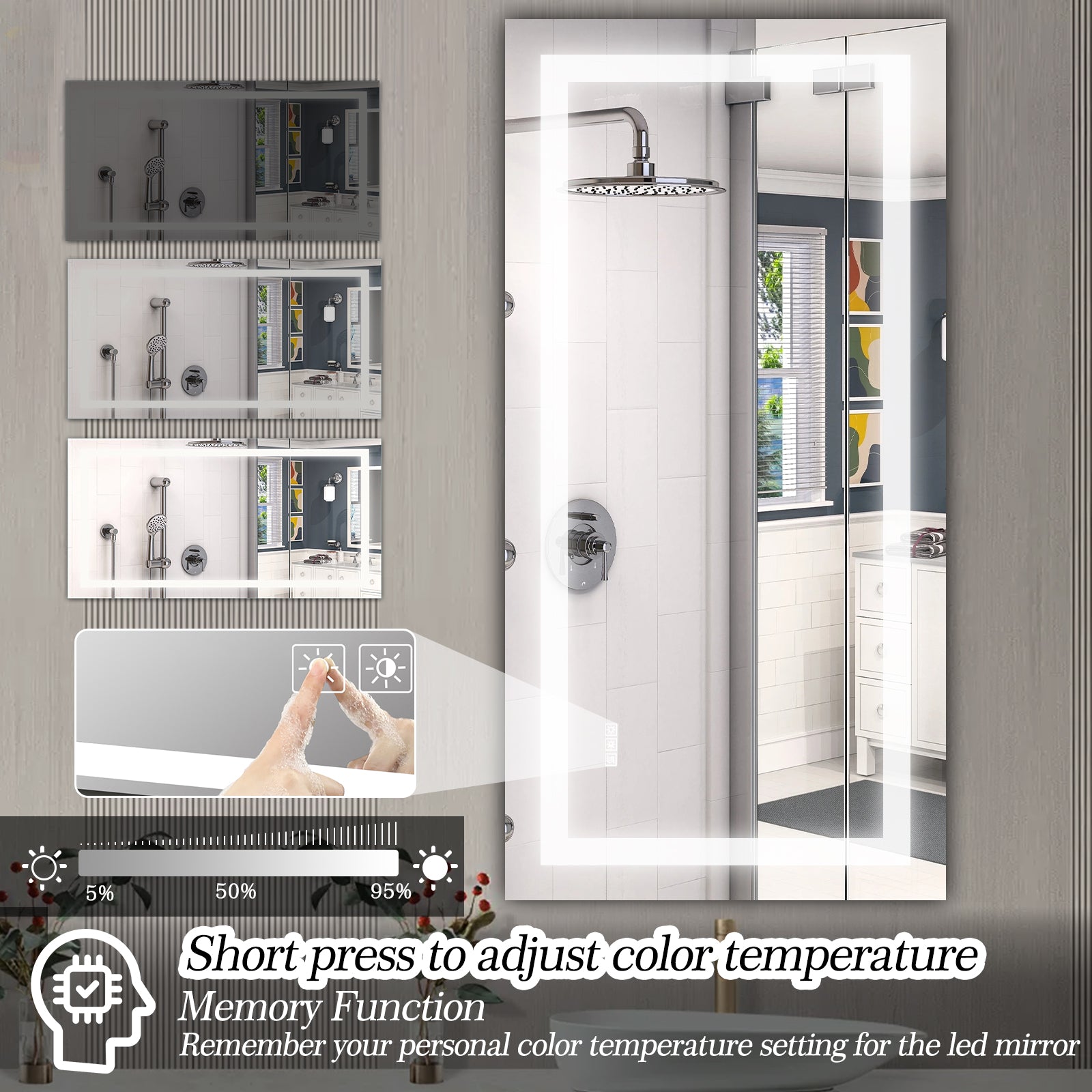 72" x 36" LED Bathroom Mirror with Anti-Fog and Touch Sensor – Modern Frameless Lighted Wall Mirror for Bathroom Vanity, Shower Room, or Dressing Area