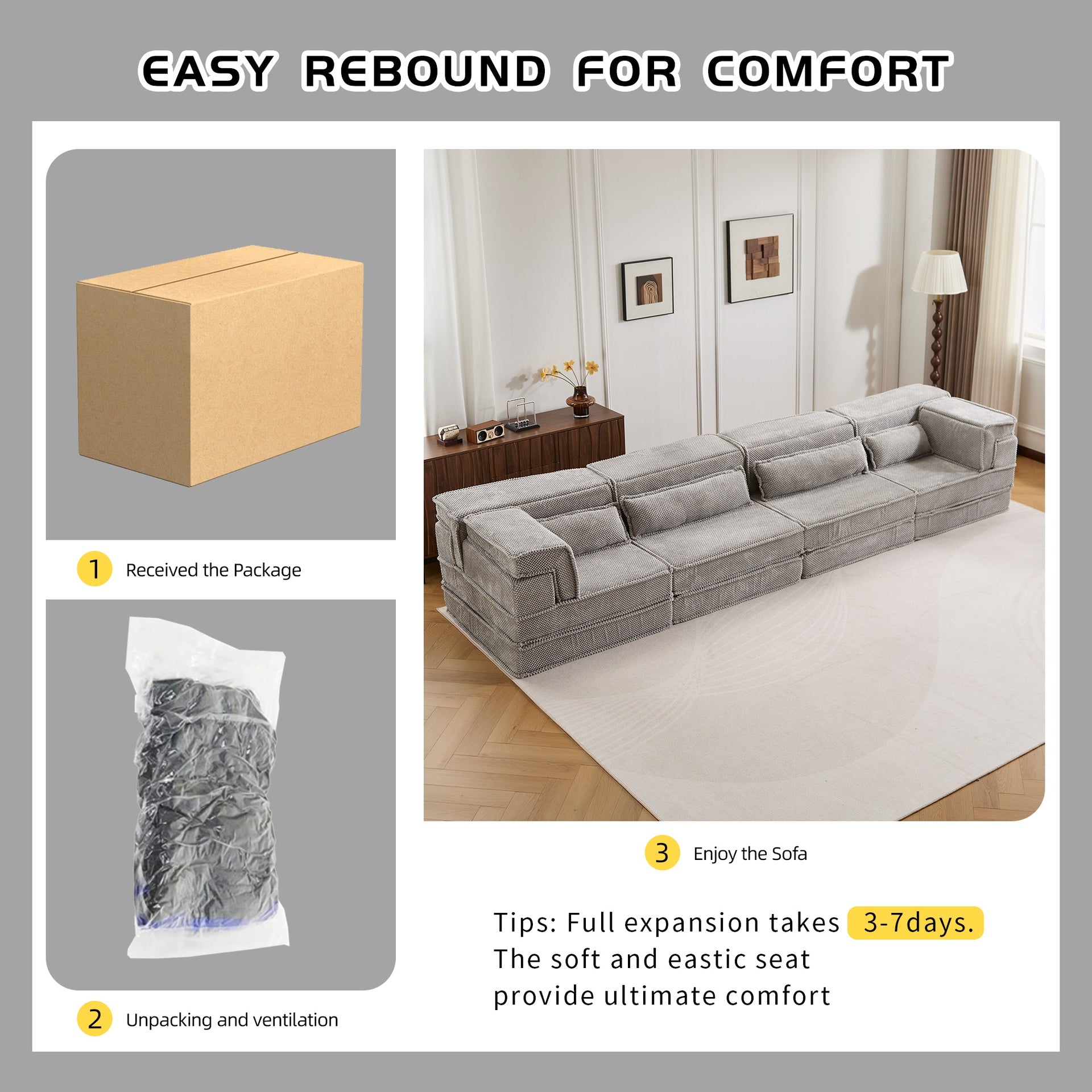 Compression Mahjong Sofa,Convertible Floor Sofa Bed,DIY Boneless Modular Sectional Sofa,No Assembly Required,Circle fleece fabric,Oversized 4 Seater with 4 Pillows,Light-grey