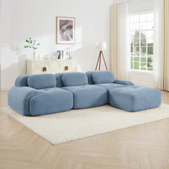 L-shaped modular sofa no assembly ergonomic design pet-friendly luxuryCorduroy Fabric fabric extra-wide curved armrests 32D high-resilience sponge for living rooms bedroom,Blue