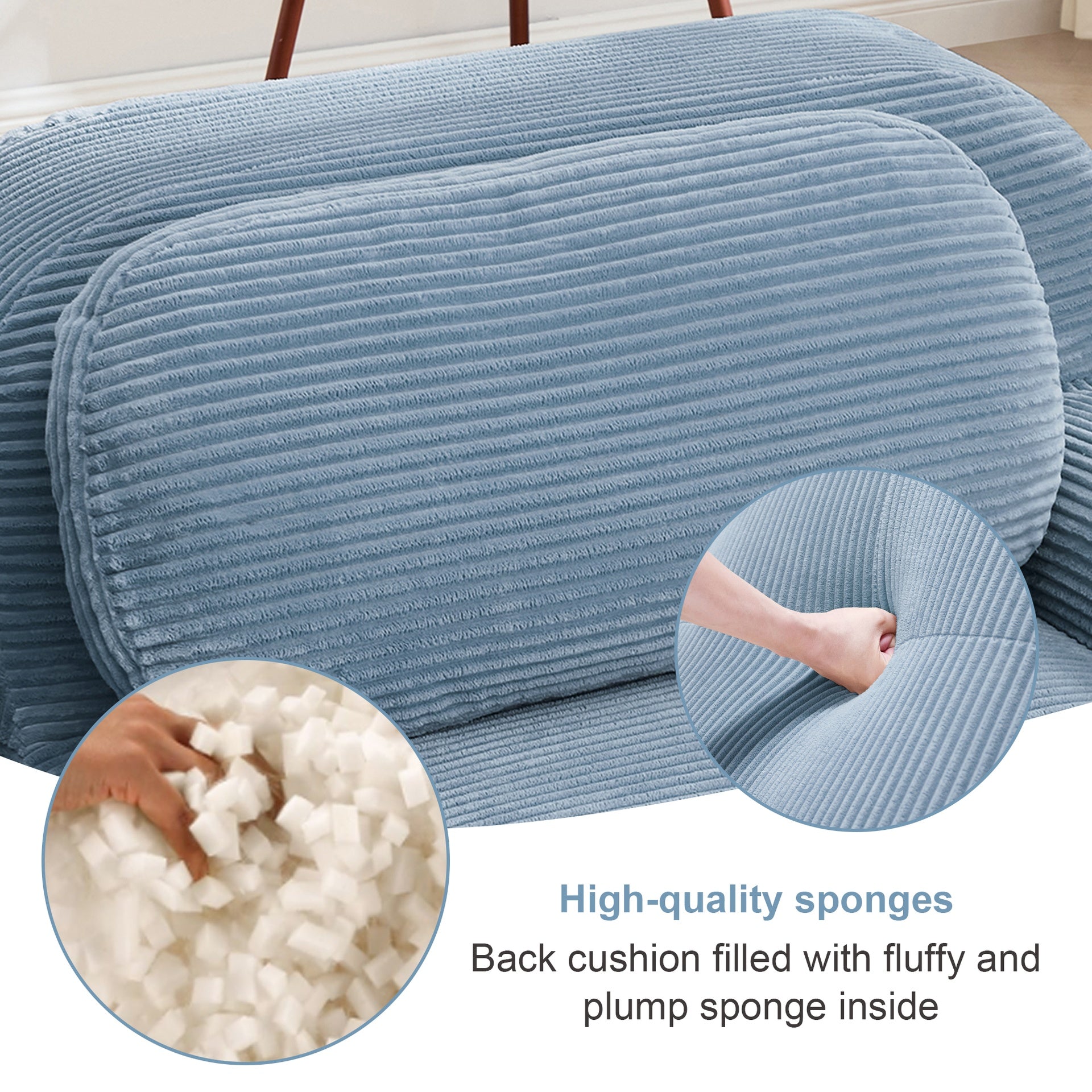 L-shaped modular sofa no assembly ergonomic design pet-friendly luxuryCorduroy Fabric fabric extra-wide curved armrests 32D high-resilience sponge for living rooms bedroom,Blue