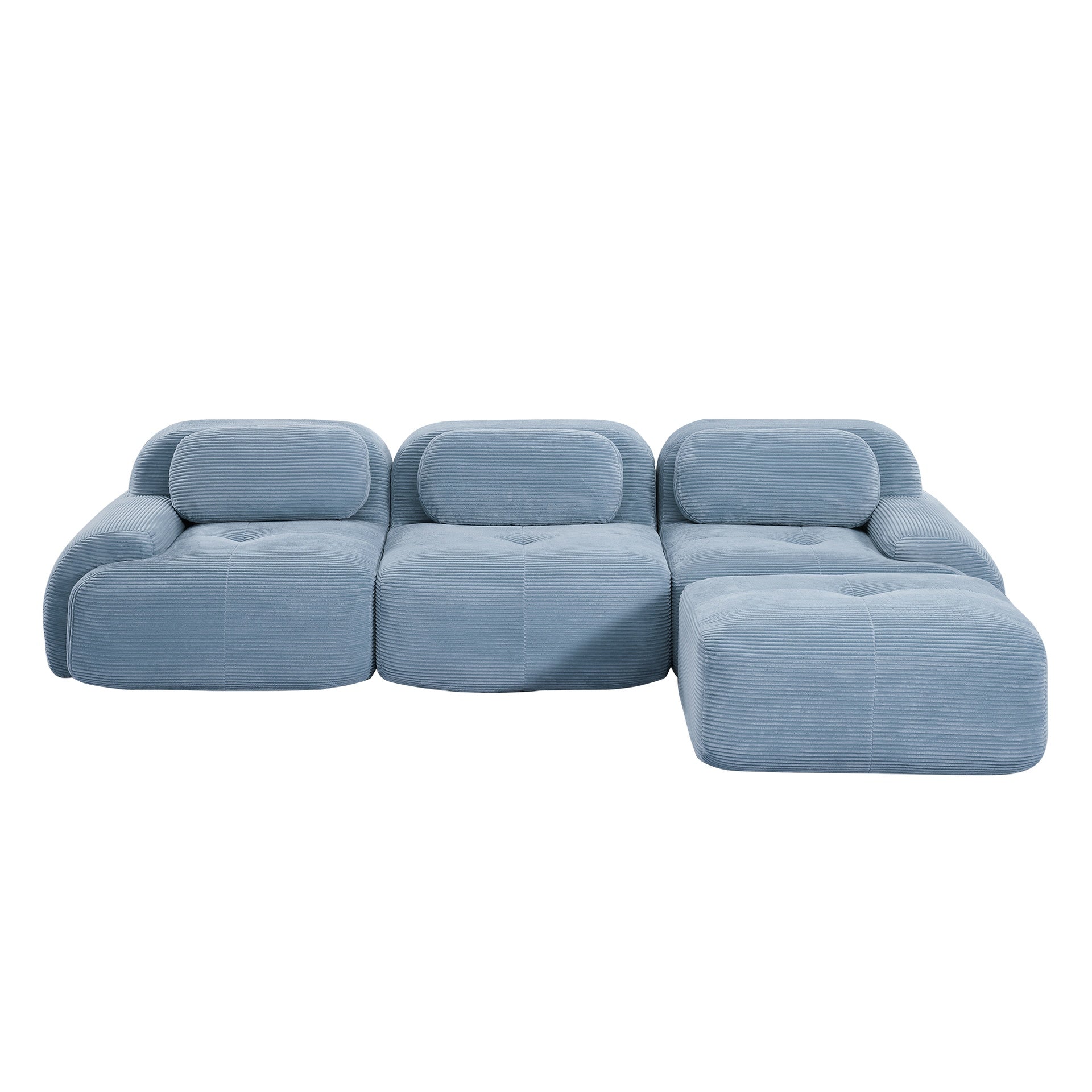 L-shaped modular sofa no assembly ergonomic design pet-friendly luxuryCorduroy Fabric fabric extra-wide curved armrests 32D high-resilience sponge for living rooms bedroom,Blue