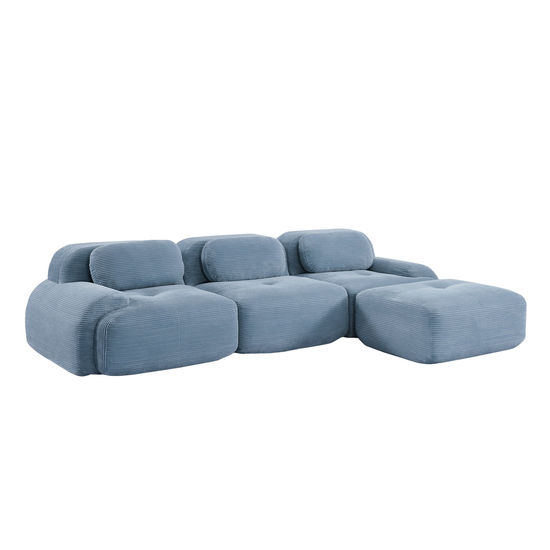 L-shaped modular sofa no assembly ergonomic design pet-friendly luxuryCorduroy Fabric fabric extra-wide curved armrests 32D high-resilience sponge for living rooms bedroom,Blue