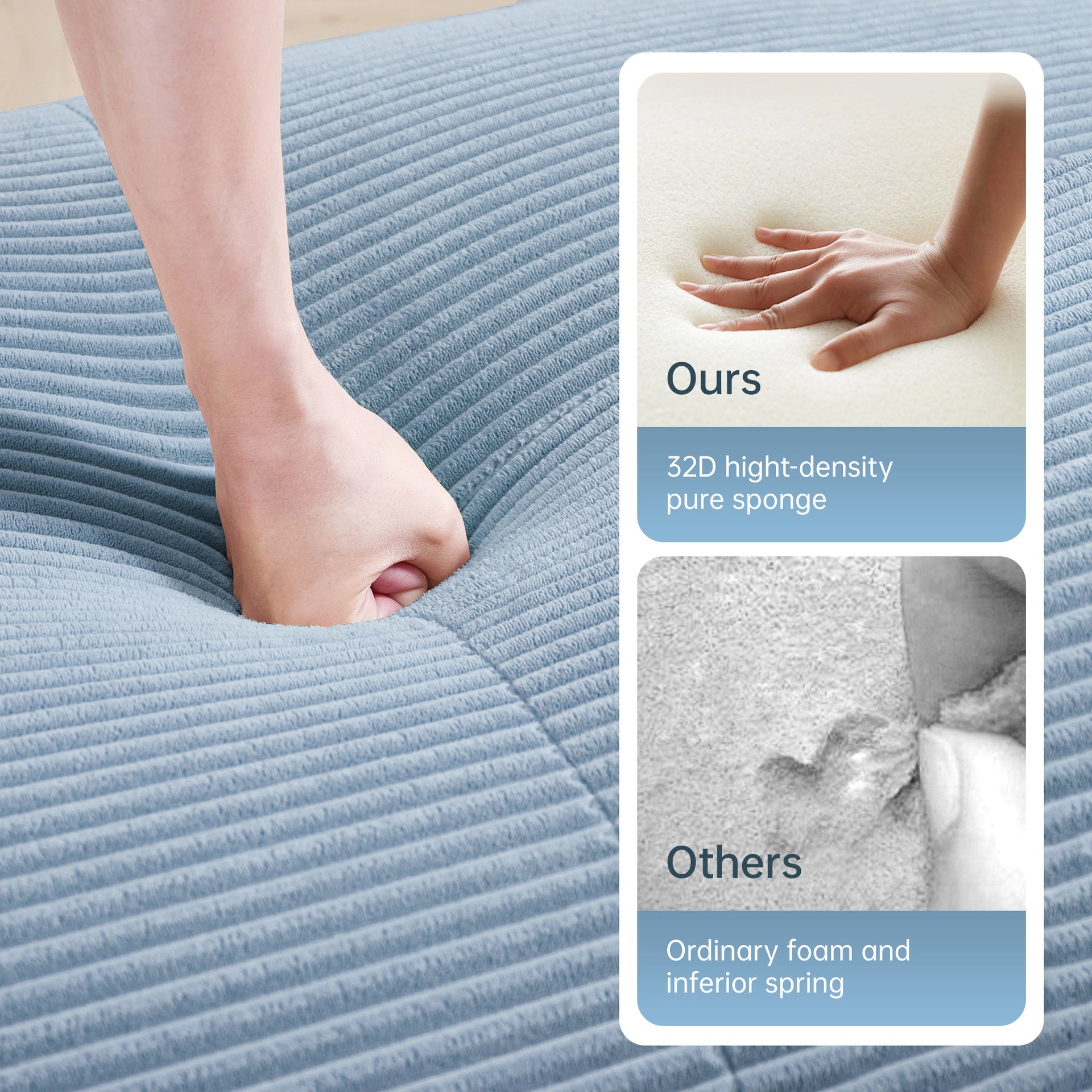 L-shaped modular sofa no assembly ergonomic design pet-friendly luxuryCorduroy Fabric fabric extra-wide curved armrests 32D high-resilience sponge for living rooms bedroom,Blue