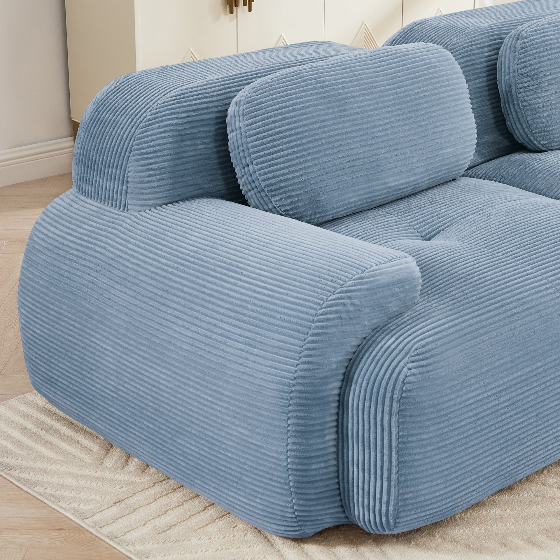 L-shaped modular sofa no assembly ergonomic design pet-friendly luxuryCorduroy Fabric fabric extra-wide curved armrests 32D high-resilience sponge for living rooms bedroom,Blue
