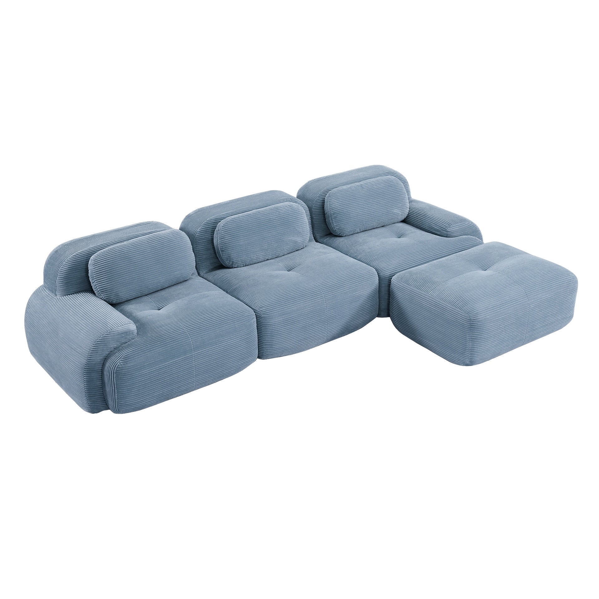 L-shaped modular sofa no assembly ergonomic design pet-friendly luxuryCorduroy Fabric fabric extra-wide curved armrests 32D high-resilience sponge for living rooms bedroom,Blue