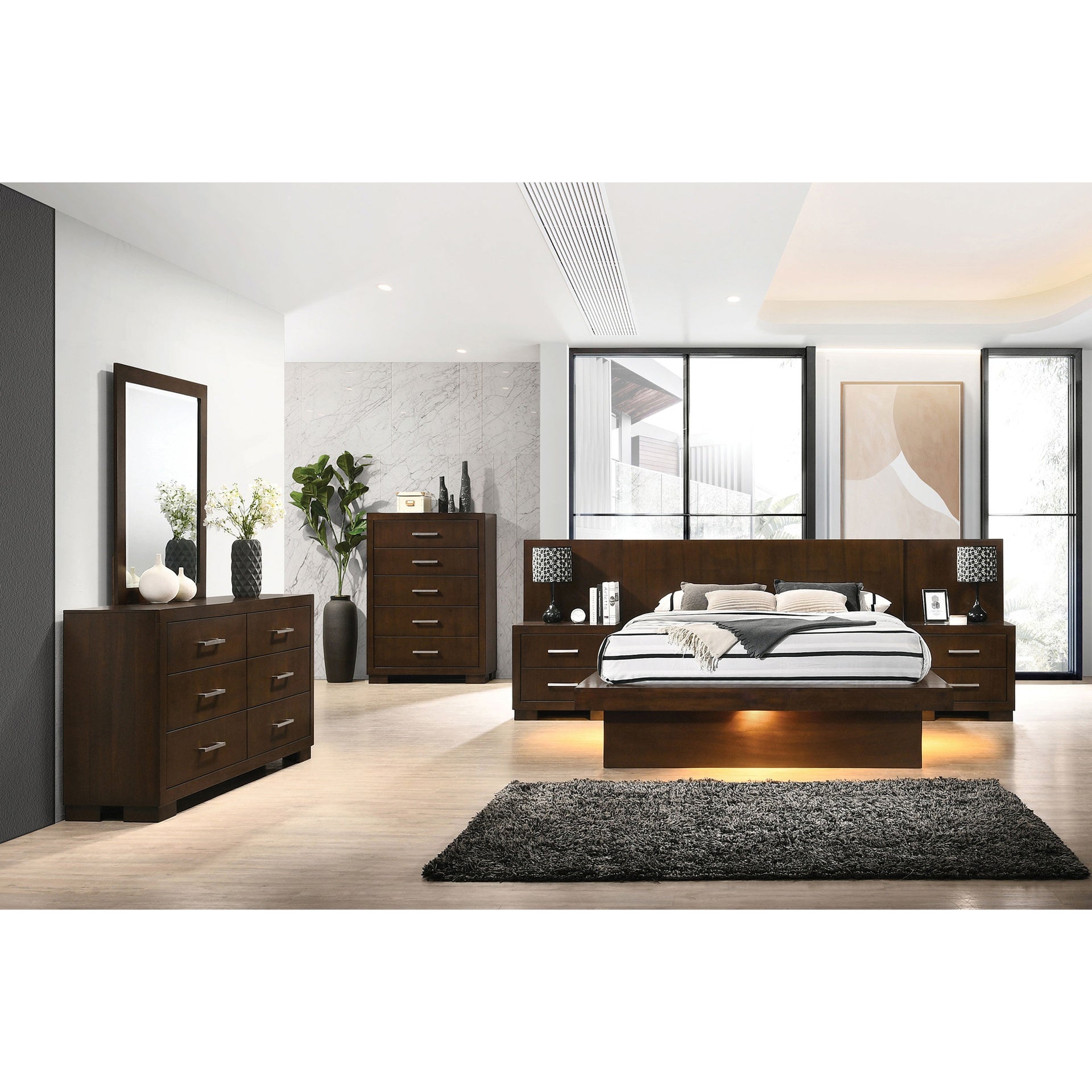 Tokyo Cappuccino 6-piece Platform Bedroom Set with 2 Nightstands