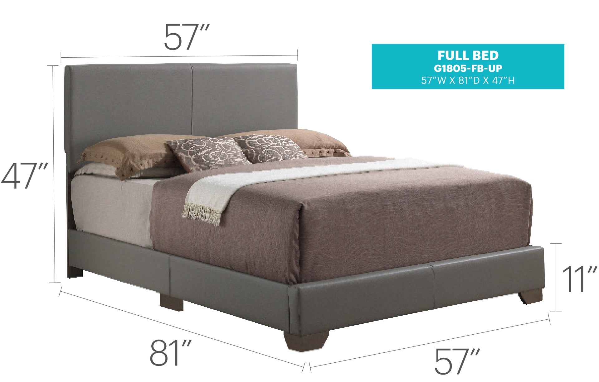 Charming Light Grey Full Bed For Cozy Spaces