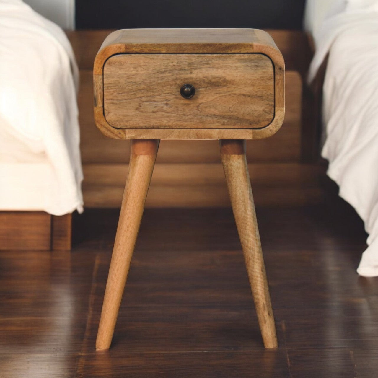 Avora Mini Oak-ish Nightstand with 1-Drawer, Nordic Legs, Light Brown