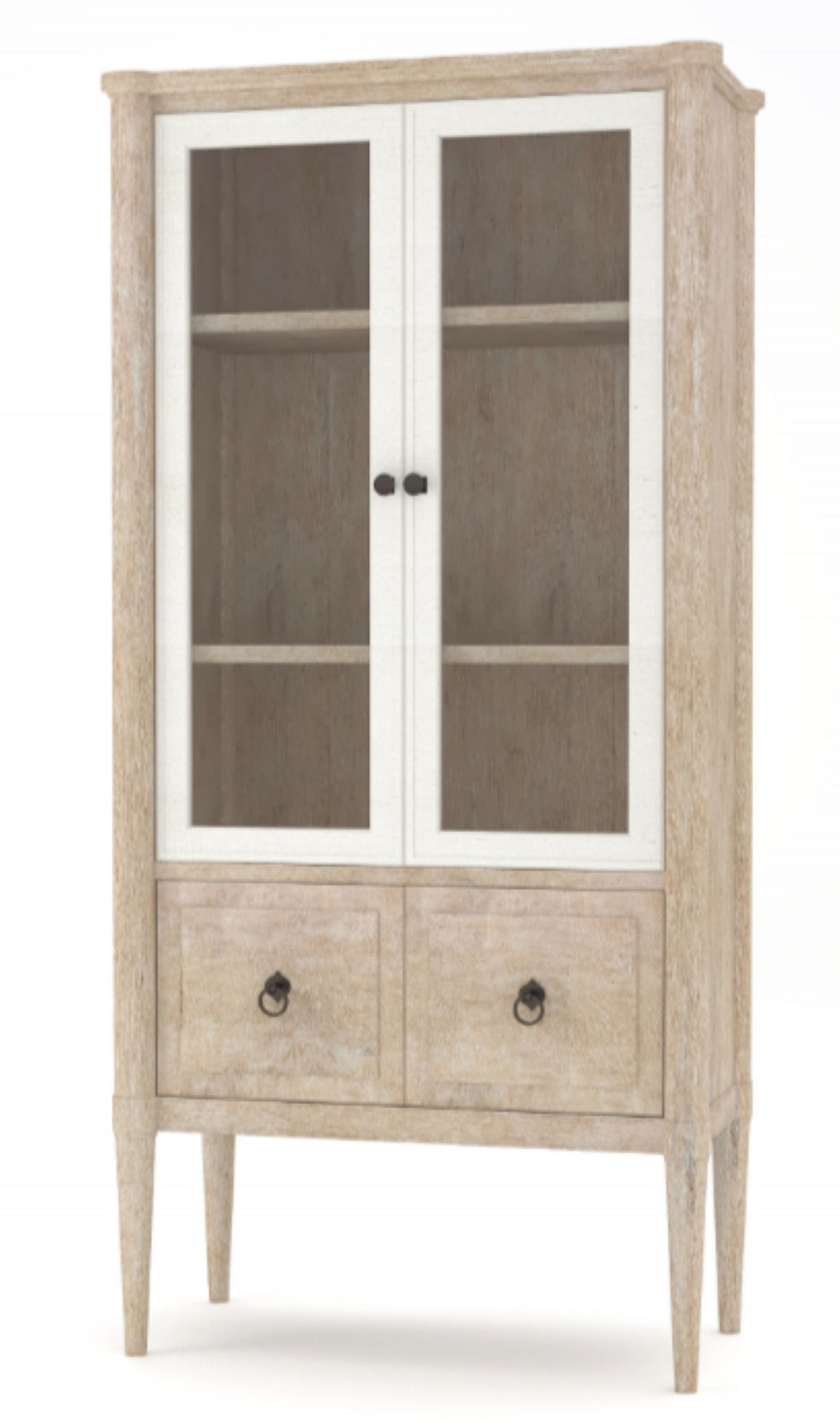 Round Expandable Table 4 Ladderback white Chairs Glass Front Server and Display Cabinet