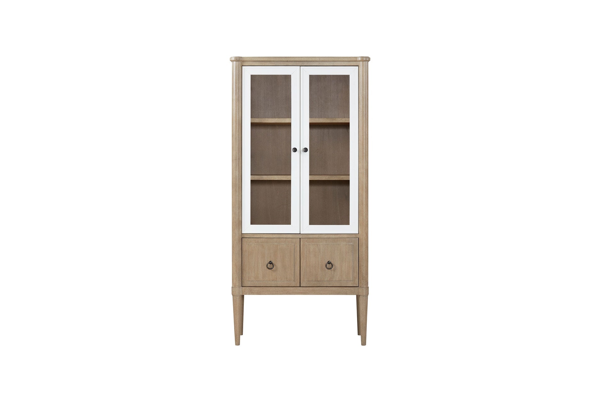 Round Expandable Table 4 Ladderback white Chairs Glass Front Server and Display Cabinet